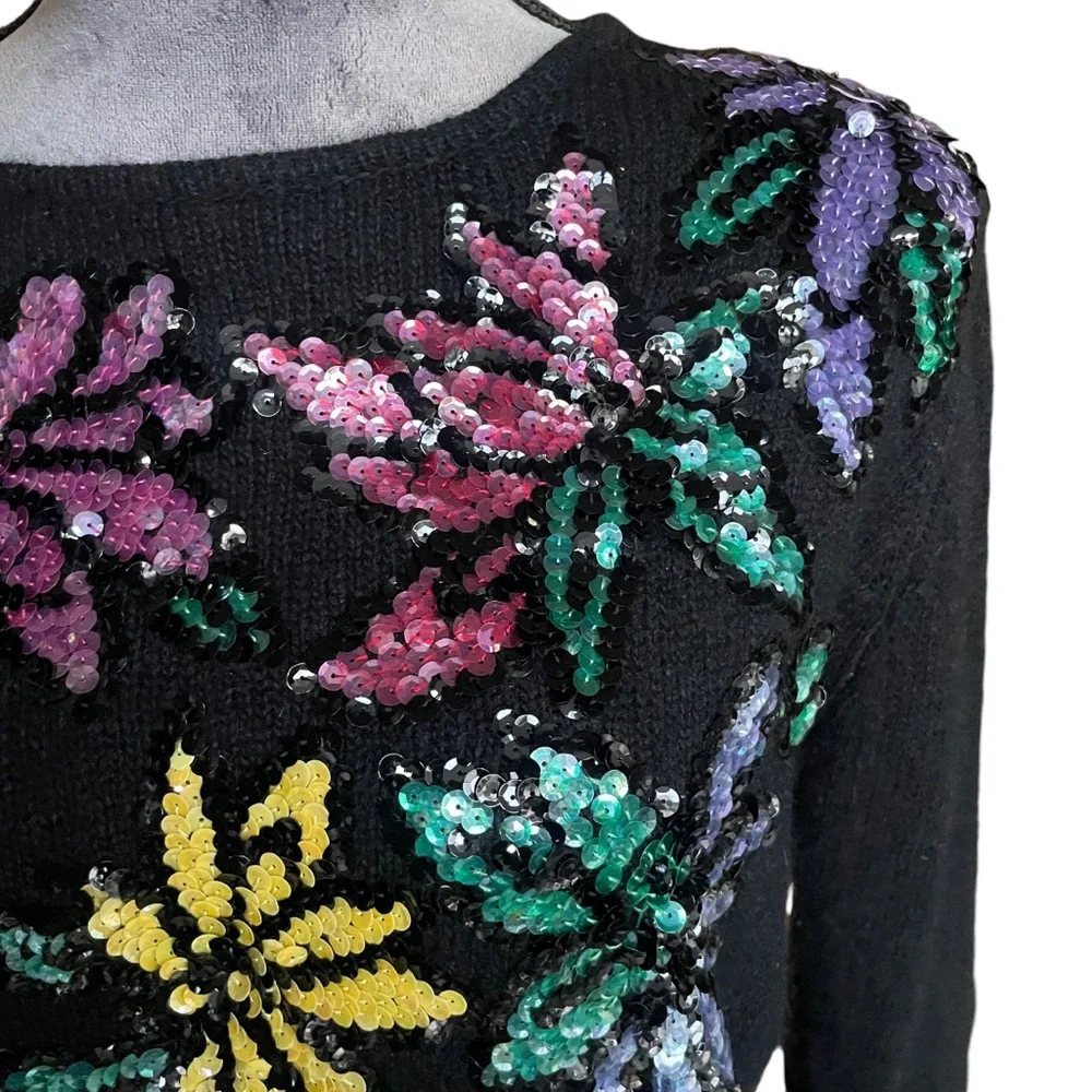 Work in Progress by Gladys Bagley Vintage Sequin Sweater Size L - Picture 4 of 5